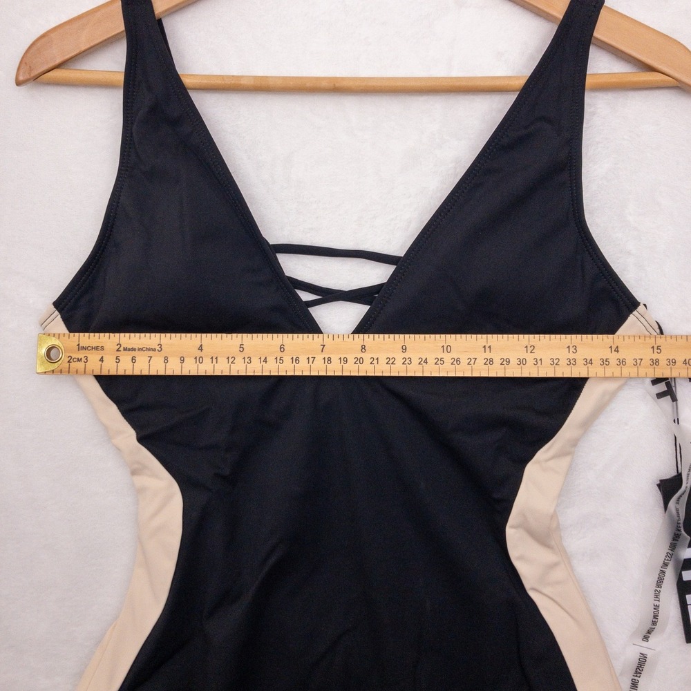 Black & Cream One-Piece Swimsuit with Side Contrast - Picture 6 of 10